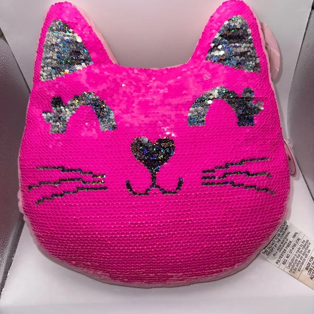 Love2Design Pink Flip Sequin Cat Pillow Iridescent Reversible Cushin
